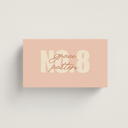 This is a blush wedding place cards with standard by Stacey Day called typographical poster printing on signature in placecard