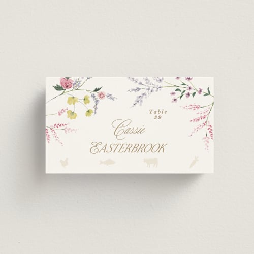 This is a elegant marquee wedding place cards with standard by Phrosné Barwood called whimsey floral printing on signature in placecard