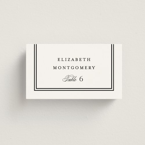 This is a tuxedo wedding place cards with standard by Carolyn MacLaren called timeless together printing on signature in placecard