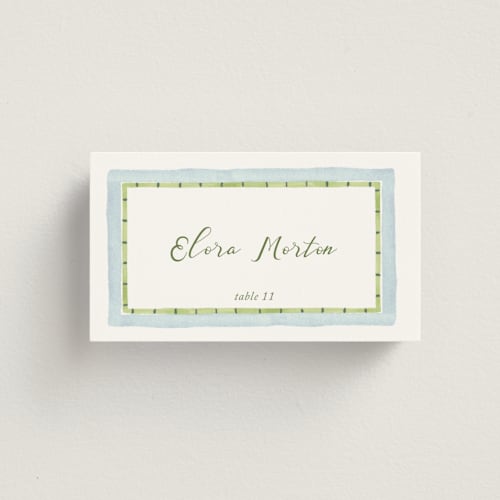 This is a celeste wedding place cards with standard by Pati Cascino called alento printing on signature in placecard