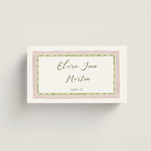 This is a mauve wedding place cards with standard by Pati Cascino called alento printing on signature in placecard