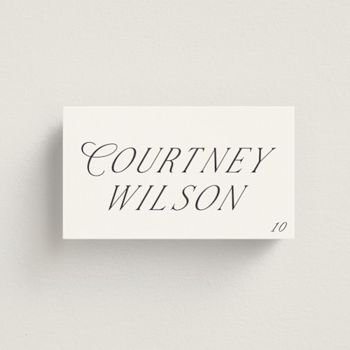 This is a linen wedding place cards with standard by Baumbirdy called luxe printing on signature in placecard