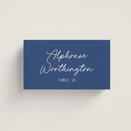 This is a santorini wedding place cards with standard by chocomocacino called strazzate printing on signature in placecard