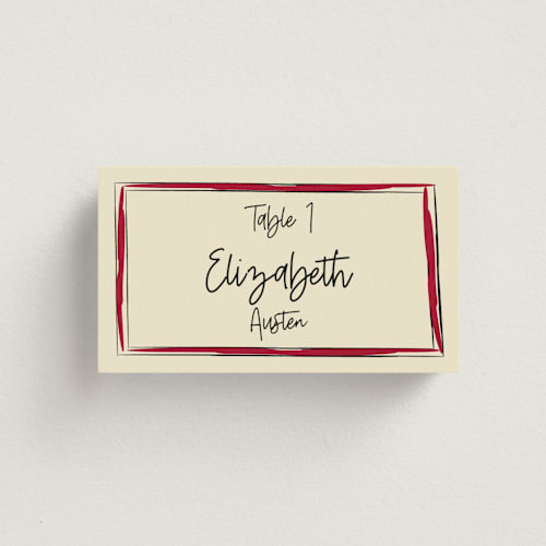 This is a champagne wedding place cards with standard by Helena Vitto called modern love printing on signature in placecard