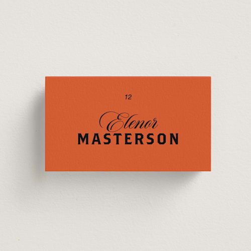 This is a amaro wedding place cards with standard by Claire called bold and demure printing on signature in placecard