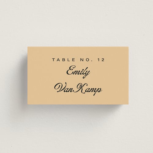 This is a buttercream wedding place cards with standard by Alethea and Ruth called modern bold printing on signature in placecard