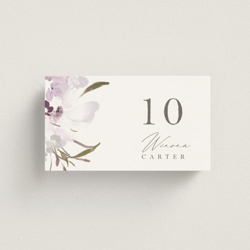 This is a lilac wedding place cards with standard by Grace Kreinbrink called meadow burst printing on signature in placecard