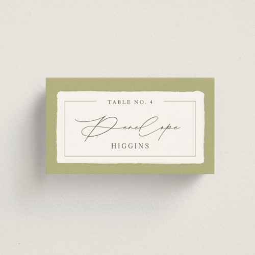 This is a lake wedding place cards with standard by Robert and Stella called aspen printing on signature in placecard