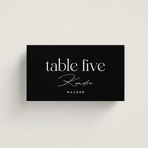This is a noir wedding place cards with standard by Christie Garcia called photographie printing on signature in placecard