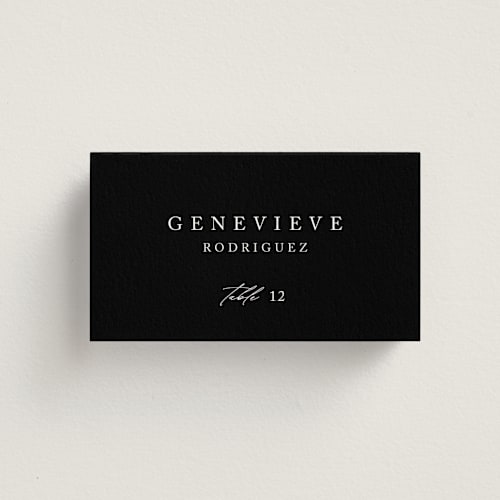 This is a midnight wedding place cards with standard by Kelly Schmidt called astoria printing on signature in placecard