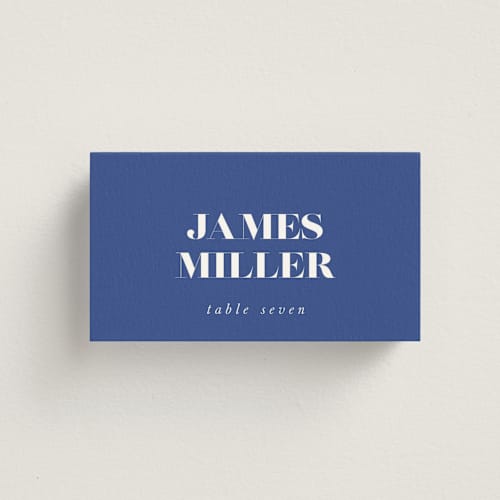 This is a marseille bleu wedding place cards with standard by Up Up Creative called centro printing on signature in placecard