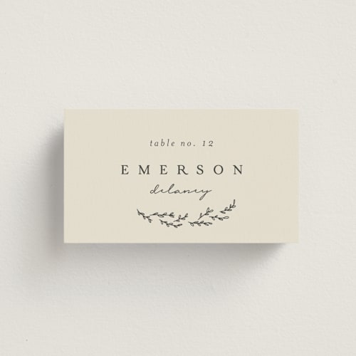 This is a almond wedding place cards with standard by Brianne Larsen called branched printing on signature in placecard