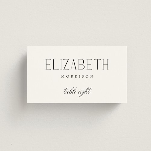 This is a snow wedding place cards with standard by Katherine Moynagh called bold elegance printing on signature in placecard