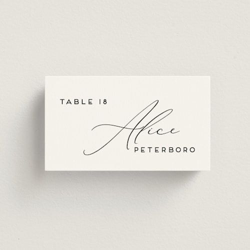 This is a tuxedo wedding place cards with standard by Genna Blackburn called the script printing on signature in placecard