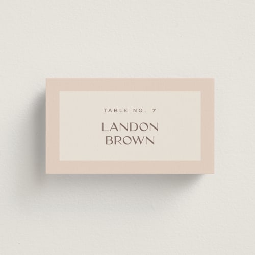 This is a blush wedding place cards with standard by Pixel and Hank called salted printing on signature in placecard