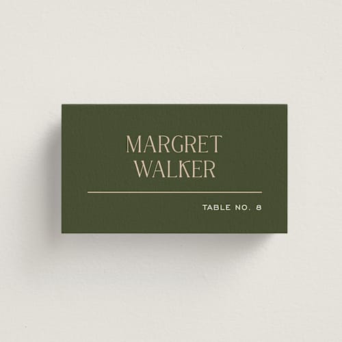 This is a olive wedding place cards with standard by Pixel and Hank called martini printing on signature in placecard