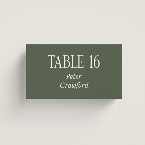 This is a forest wedding place cards with standard by Jackie Crawford called highlights printing on signature in placecard