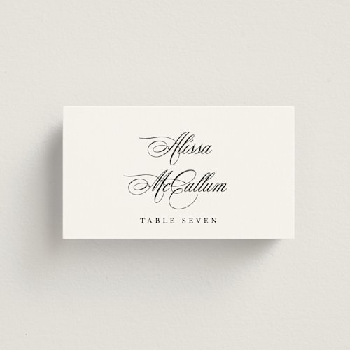 This is a cotton wedding place cards with standard by Jennifer Postorino called empire printing on signature in placecard