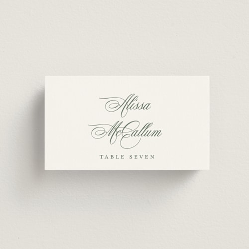 This is a sage wedding place cards with standard by Jennifer Postorino called empire printing on signature in placecard