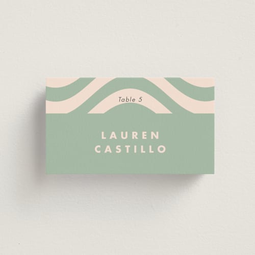 This is a eucalyptus wedding place cards with standard by Catherine Culvenor called bubblegum printing on signature in placecard