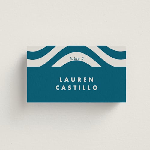 This is a lagoon wedding place cards with standard by Catherine Culvenor called bubblegum printing on signature in placecard