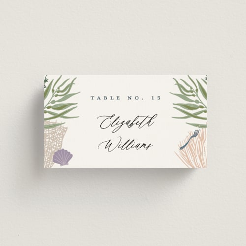This is a sea wedding place cards with standard by Alethea and Ruth called part of your world from disney's little mermaid printing on signature in placecard