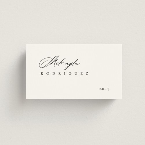 This is a silk wedding place cards with standard by Kelly Schmidt called soho printing on signature in placecard