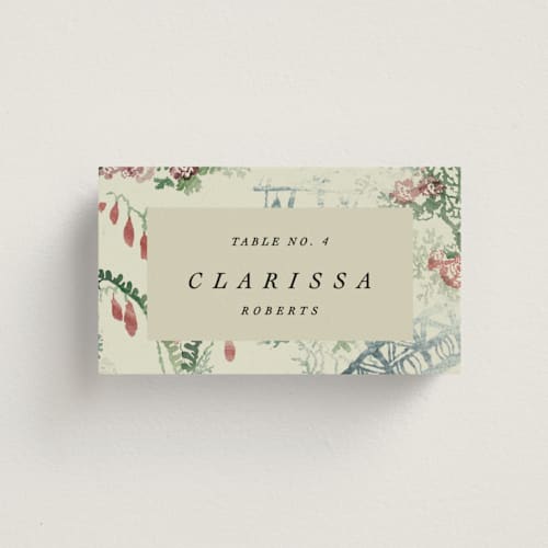 This is a nouvelle wedding place cards with standard by Sumak Studio called chinoiserie printing on signature in placecard