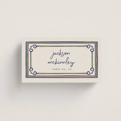 This is a neptune wedding place cards with standard by Kelly Watkins called vase printing on signature in placecard
