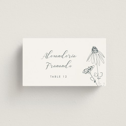This is a storm wedding place cards with standard by Baumbirdy called sketched florals printing on signature in placecard