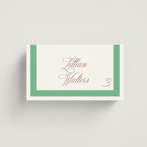 This is a clover wedding place cards with standard by Megan Davis called montauk printing on signature in placecard
