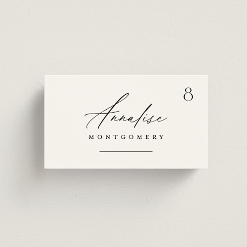 This is a pearl wedding place cards with standard by Hooray Creative called beautifully scripted printing on signature in placecard