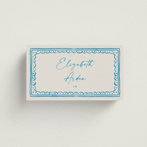 This is a ocean wedding place cards with standard by Pati Cascino called mediterraneo printing on signature in placecard