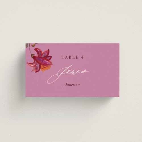 This is a ivory wedding place cards with standard by Caroline Bonne Muller called indian floral chintz lush printing on signature in placecard