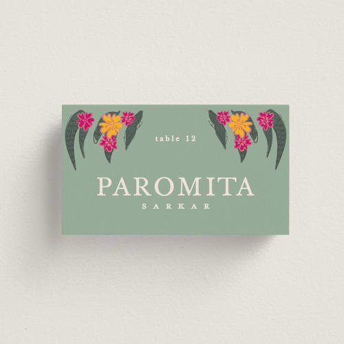 This is a patta wedding place cards with standard by Creo Study called phool bahar printing on signature in placecard