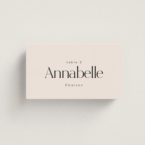 This is a cream wedding place cards with standard by Inkblot Design called happy in love printing on signature in placecard