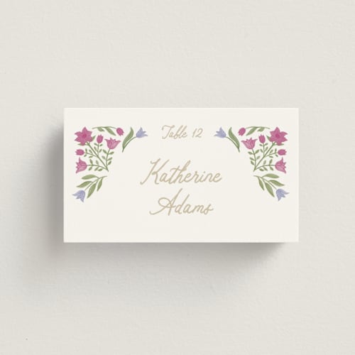 This is a garnet wedding place cards with standard by Creo Study called folk garden printing on signature in placecard