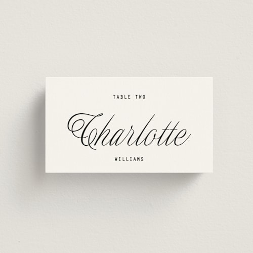 This is a ink wedding place cards with standard by Blustery August called cheers printing on signature in placecard