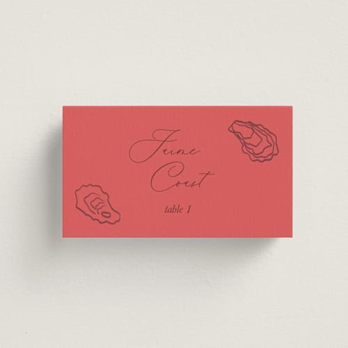 This is a lobster shell wedding place cards with standard by Cotton and Bow called i found my pearl printing on signature in placecard