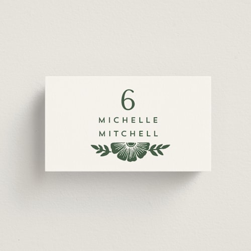 This is a fern wedding place cards with standard by Katharine Watson called block print frame printing on signature in placecard