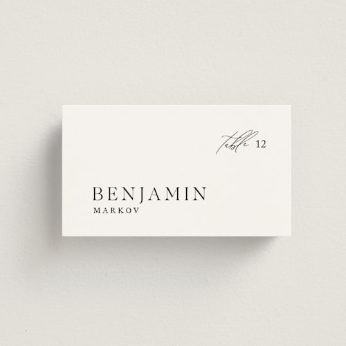 This is a ink wedding place cards with standard by Jennifer Postorino called storybook printing on signature in placecard