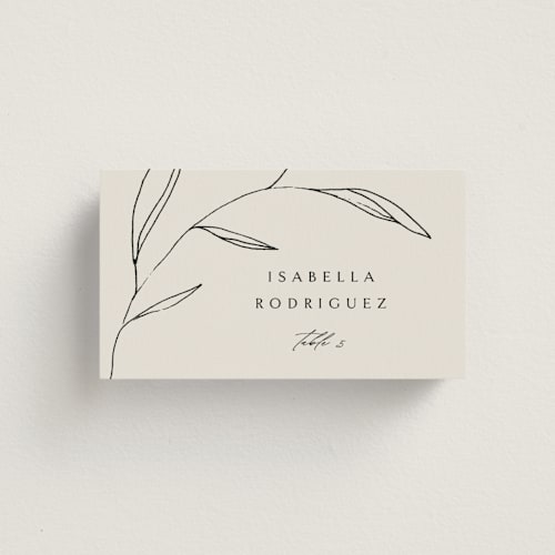This is a taupe wedding place cards with standard by Kelly Schmidt called waldorf printing on signature in placecard