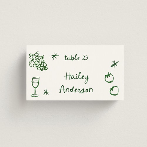 This is a forest wedding place cards with standard by Cass Loh called inky printing on signature in placecard