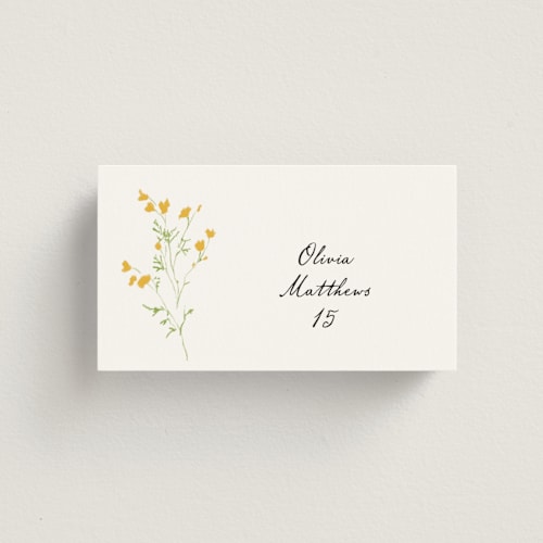 This is a sunflower wedding place cards with standard by Baumbirdy called garden florals printing on signature in placecard