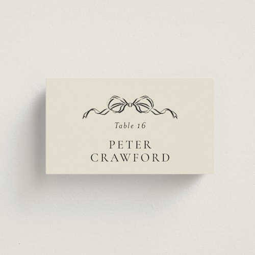 This is a peony wedding place cards with standard by Jackie Crawford called hand illustrated crest printing on signature in placecard