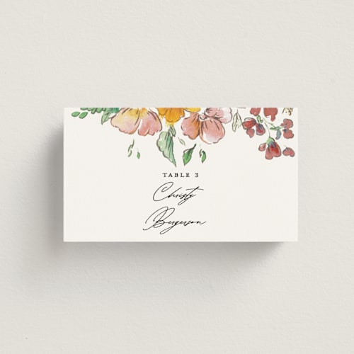 This is a autumn wedding place cards with standard by Itsy Belle Studio called floral pop printing on signature in placecard