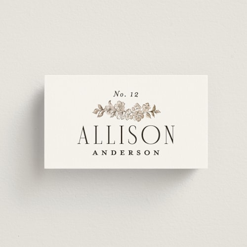 This is a sephia wedding place cards with standard by Itsy Belle Studio called daphne printing on signature in placecard
