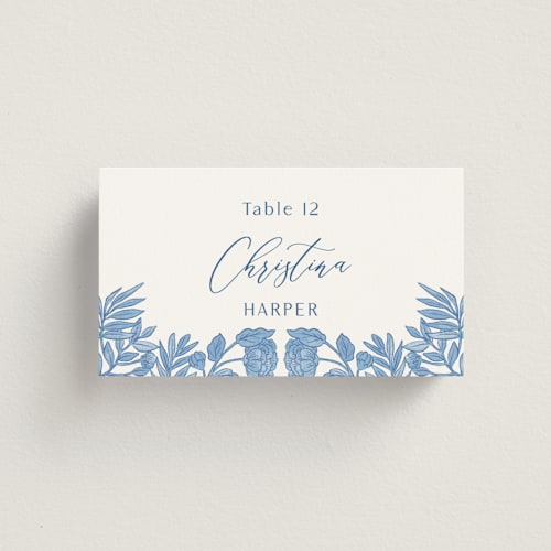 This is a porcelain wedding place cards with standard by Elly called porcelain floral printing on signature in placecard