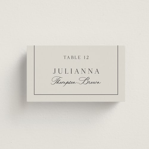 This is a parchment wedding place cards with standard by Nicole Walsh called refined printing on signature in placecard