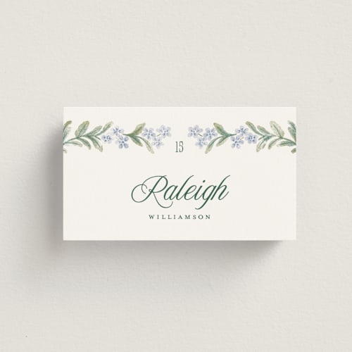 This is a wisteria wedding place cards with standard by Jenna Holcomb called vintage sketched printing on signature in placecard